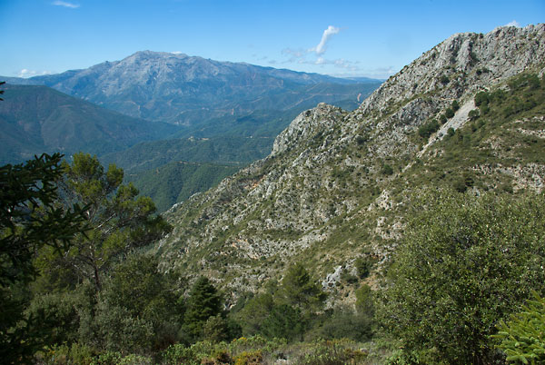 Blick auf die Solana del Mudo in der Sierra de Canucha, Andalusien