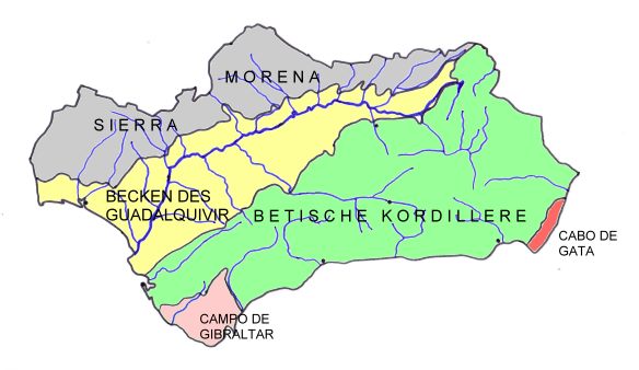 Karte der Naturräume Andalusiens