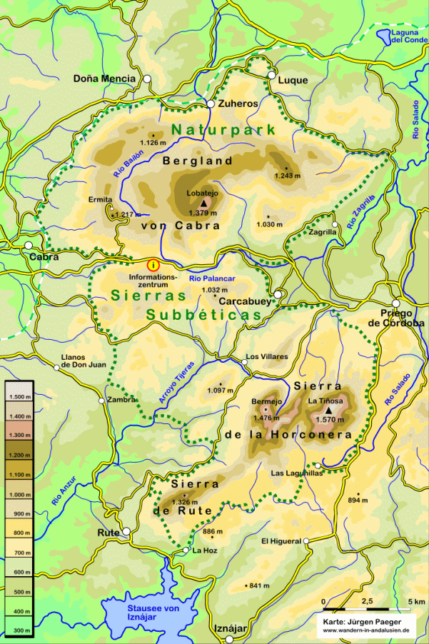 Übersichtskarte der Sierras Subbéticas, Andalusien