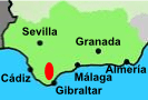 Kleine Karte, die die Lage des Naturparks Los Alcornocales in Andalusien zeigt